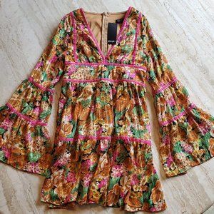 Nasty Gal Floral V Neck Pleated Mini Dress